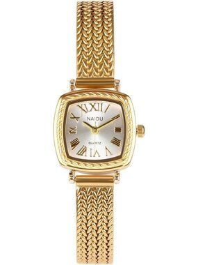 Women's Gold Analog Quartz Vintage Square Alloy Steel Roman Numeral Wrist Watch